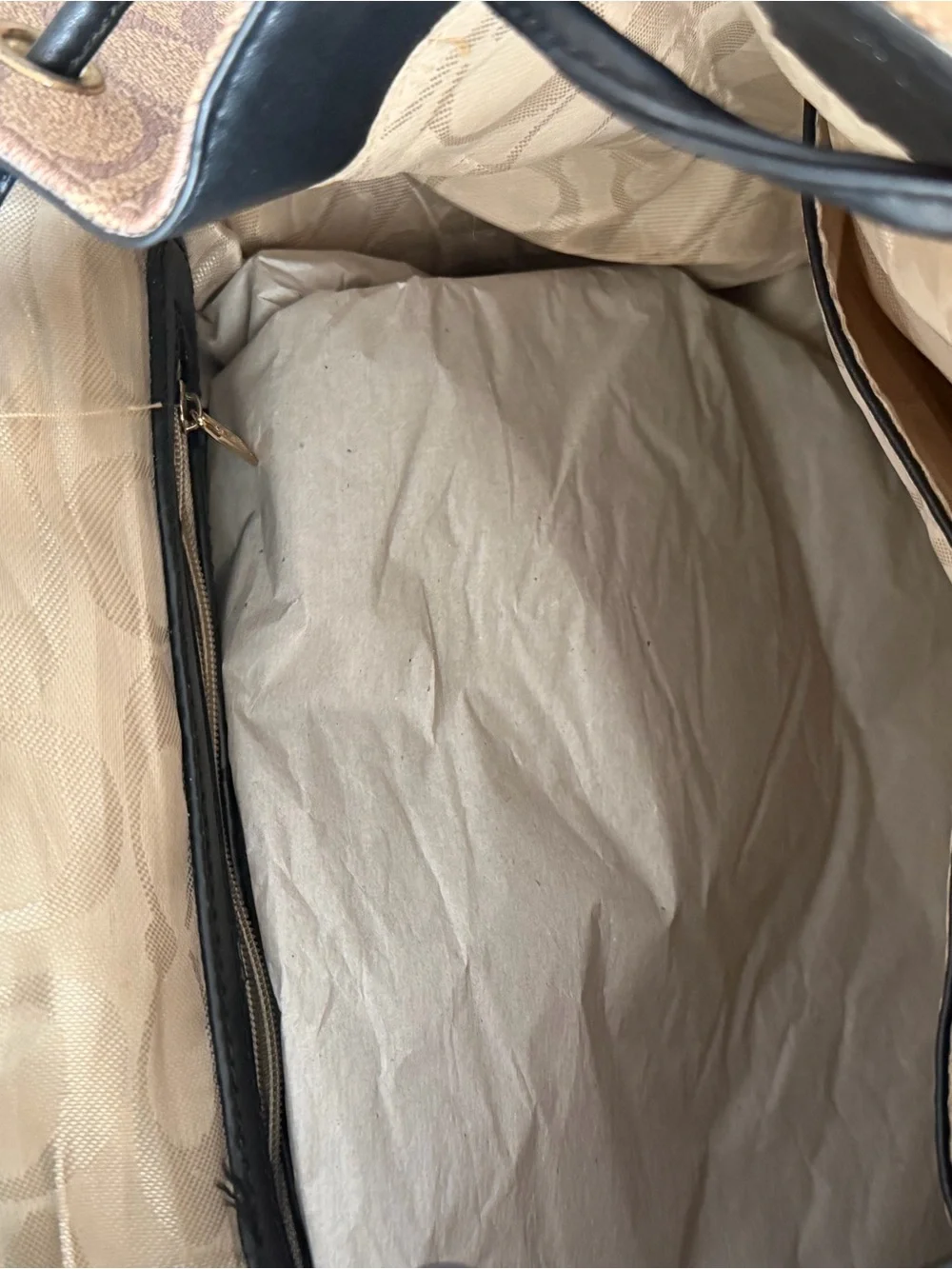 Coach Monogram Canvas Backpack in Tan with Black Trim
